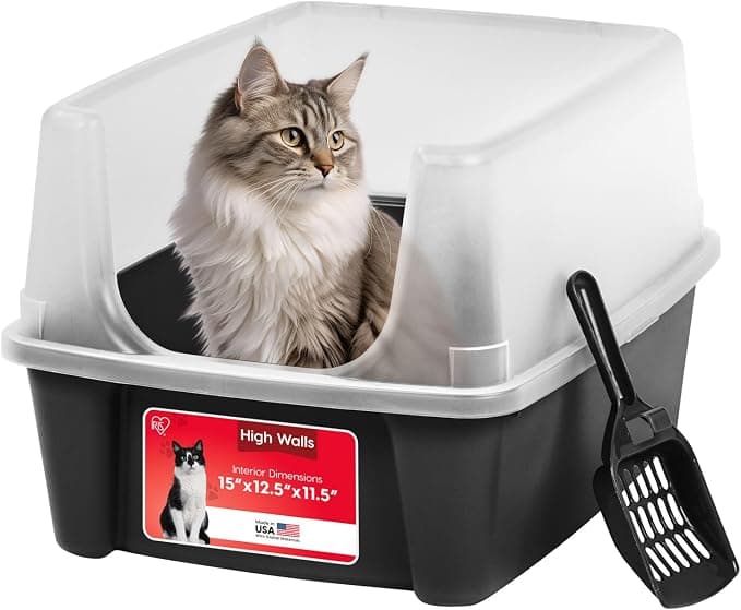 IRIS USA Open Top Cat Litter Box with Shield